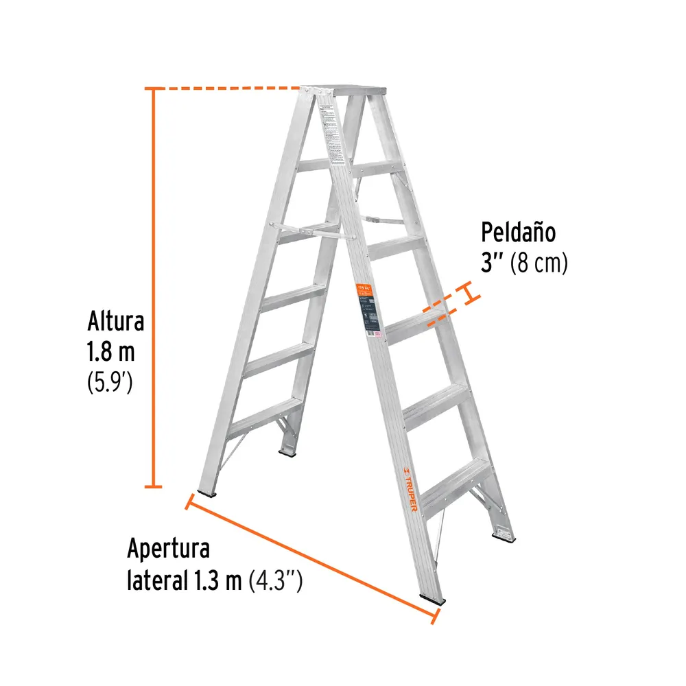 Escalera Tipo Tijera 100% Aluminio Dobles Tipo II Truper 5 Peldaños