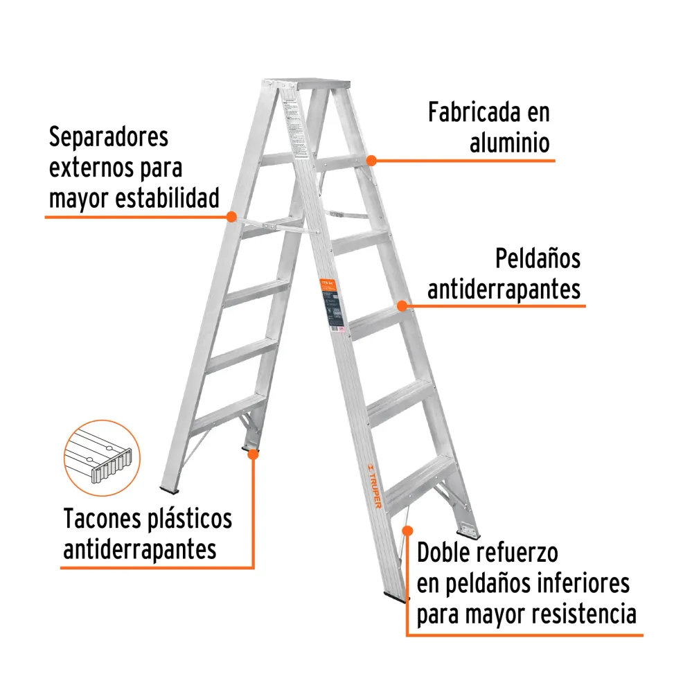 Escalera Tipo Tijera 100% Aluminio Dobles Tipo II Truper 5 Peldaños