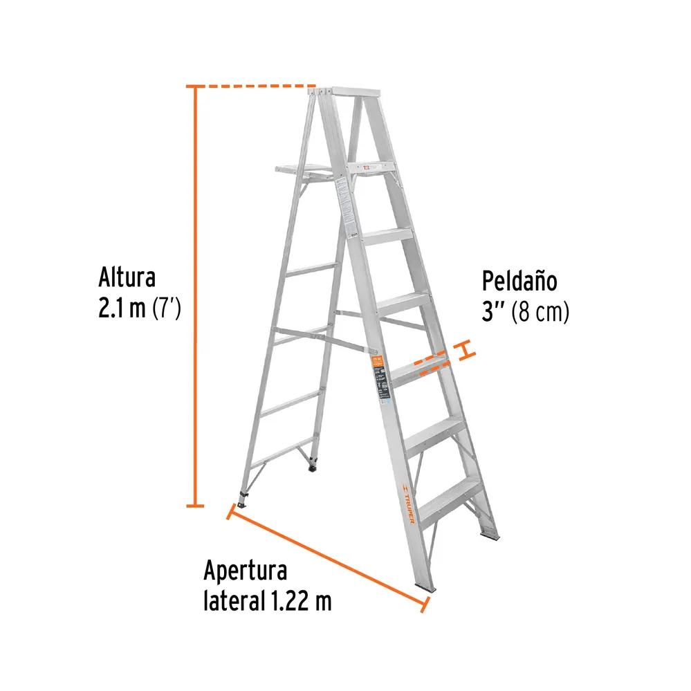 Escalera Tipo Tijera 100% Aluminio Tipo II Truper 6 Peldaños con Bandeja