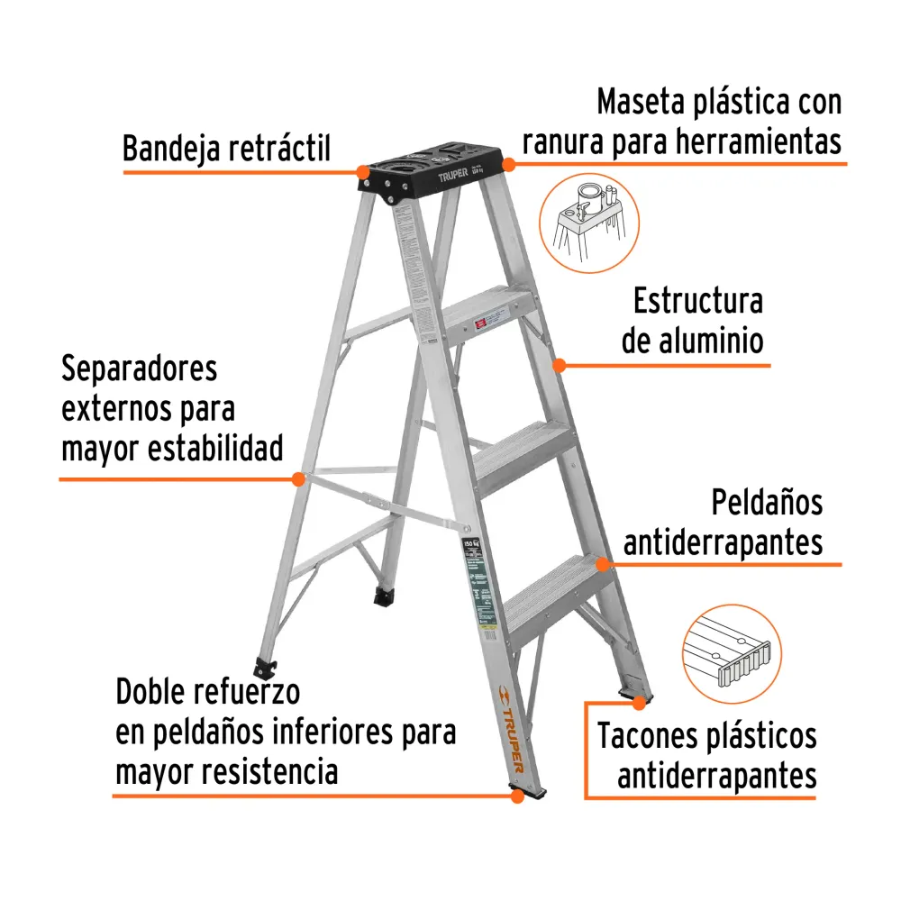 Escalera Tipo Tijera Tipo III Truper 3 Peldaños sin Bandeja