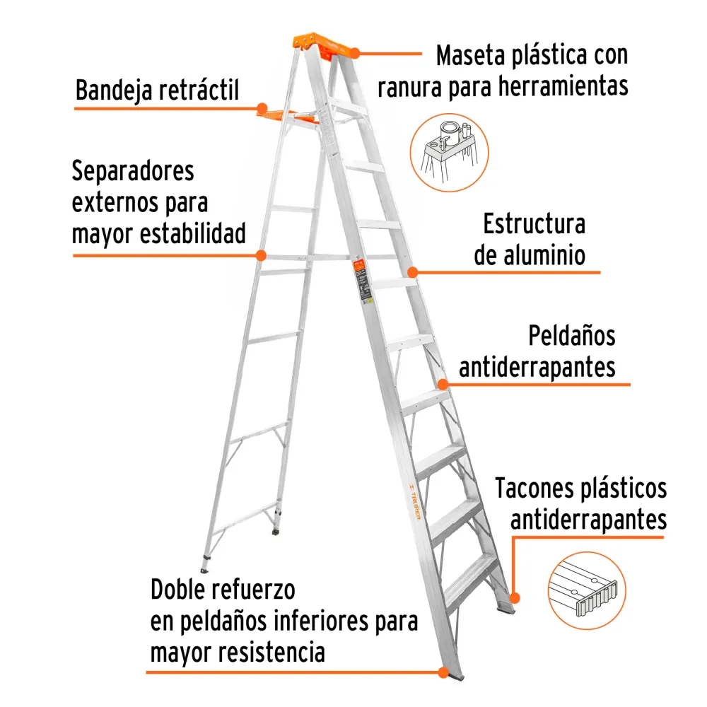 Escalera Tipo Tijera Tipo II Truper 9 Peldaños con Bandeja