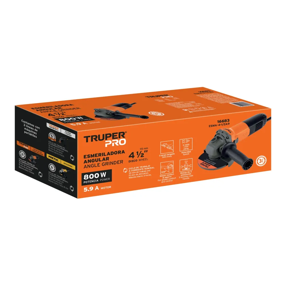 Esmeriladora Angular 4"1/2 - 800 Watts Truper Pro