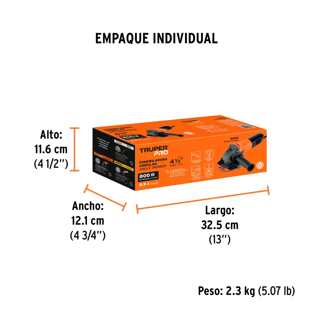 Esmeriladora Angular 4"1/2 - 800 Watts Truper Pro