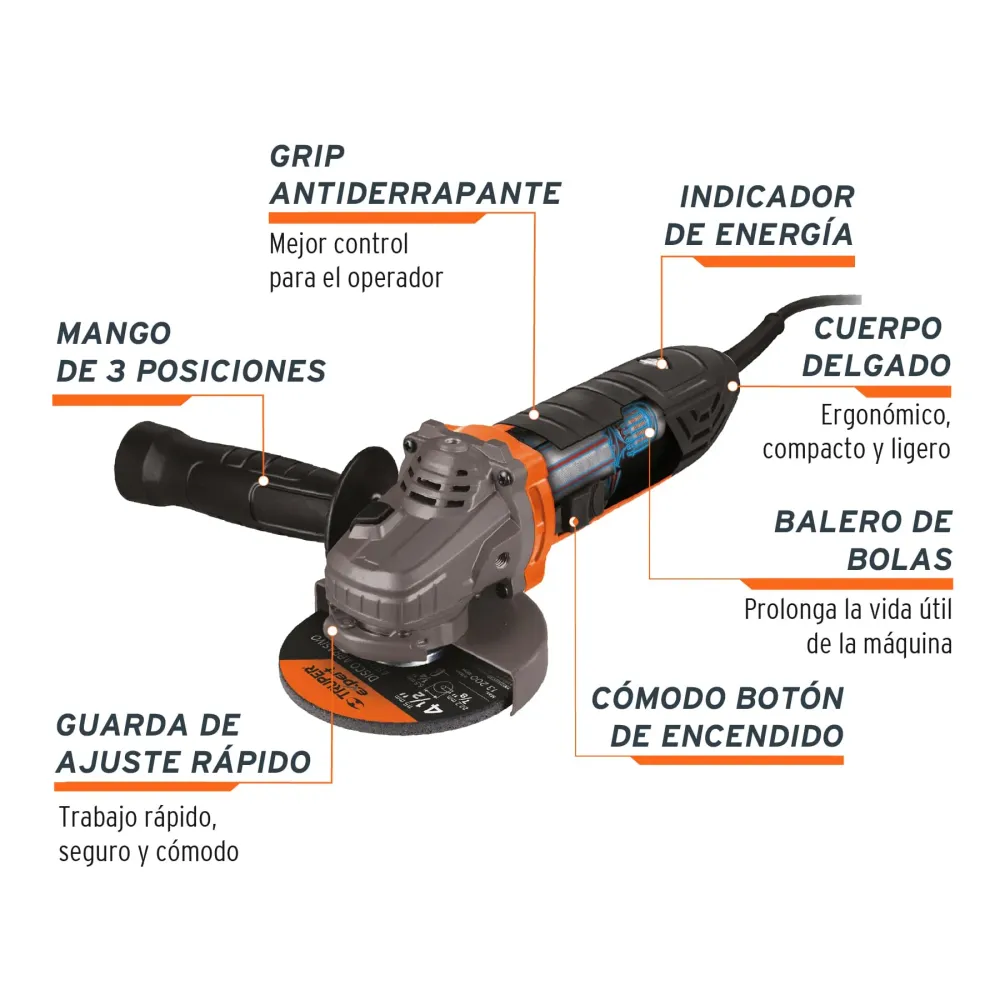 Esmeriladora Angular 4"1/2 - 950 Watts Truper ERGO-PRO