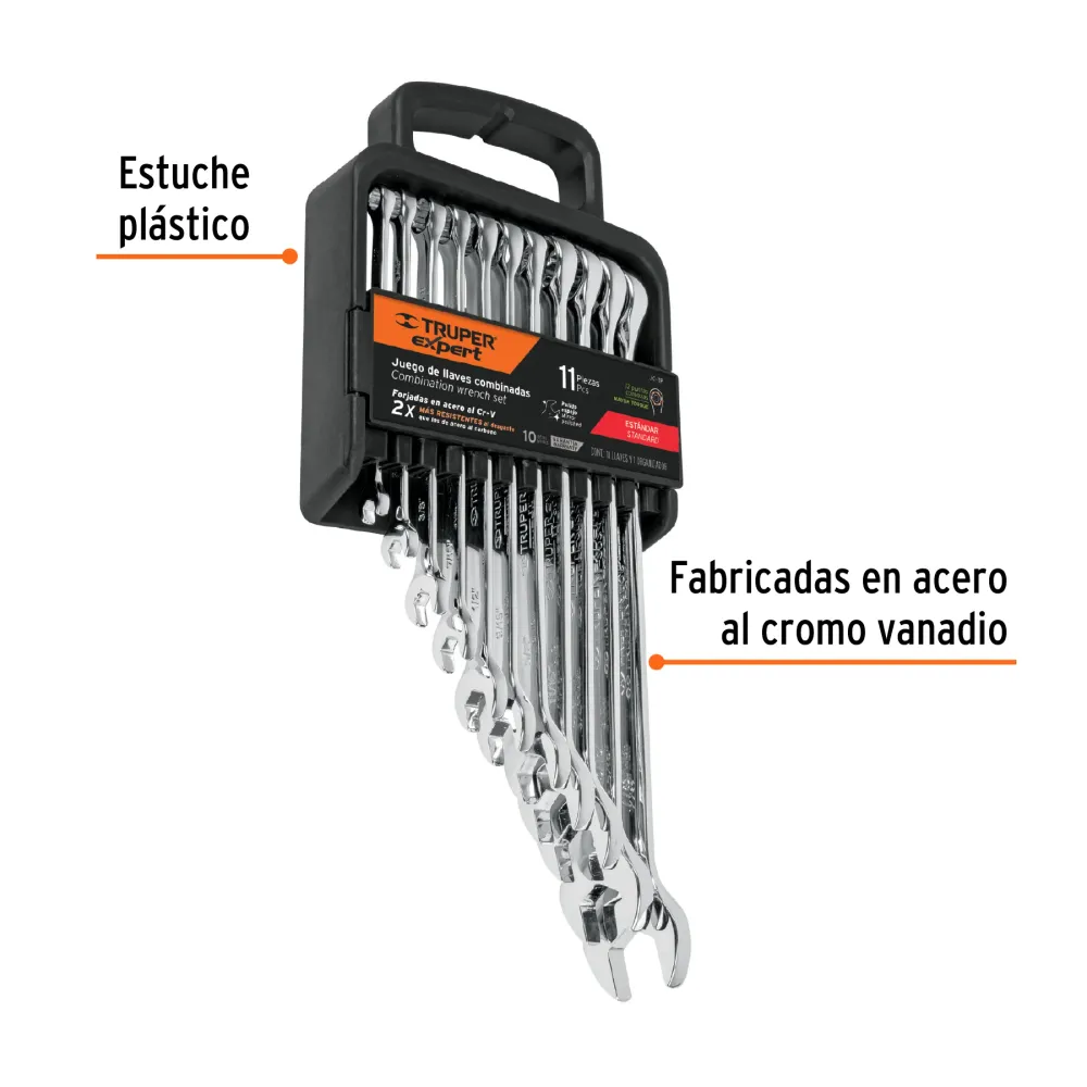 Juego de 11 Llaves Combinadas Pulidas STD Truper Expert