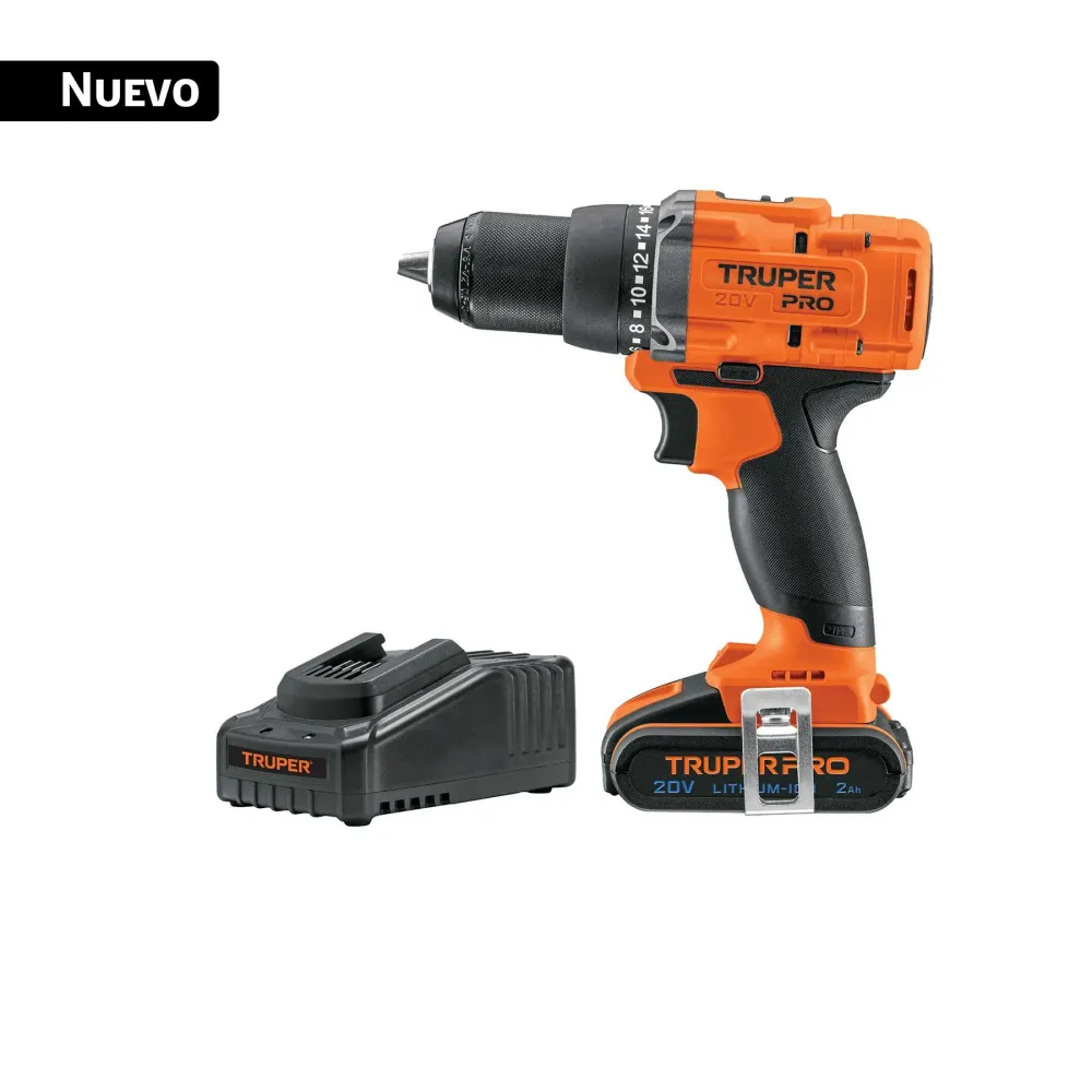 Taladro Inalambrico 20 Volts Broquero 1/2" con 1 Bateria y 1 Cargador Truper PRO