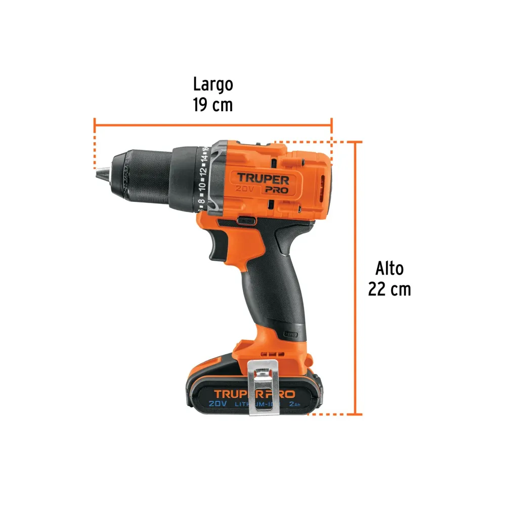 Taladro Inalambrico 20 Volts Broquero 1/2" con 1 Bateria y 1 Cargador Truper PRO