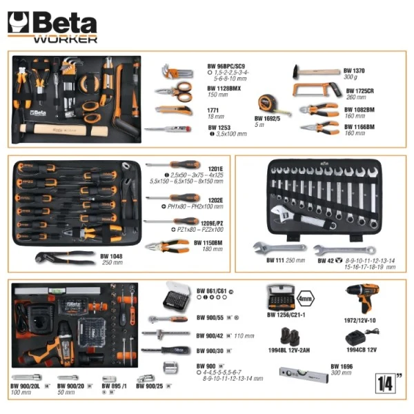 Valigia allestita Beta BW 2056E 12V/19P con avvitatore e 147 utensili