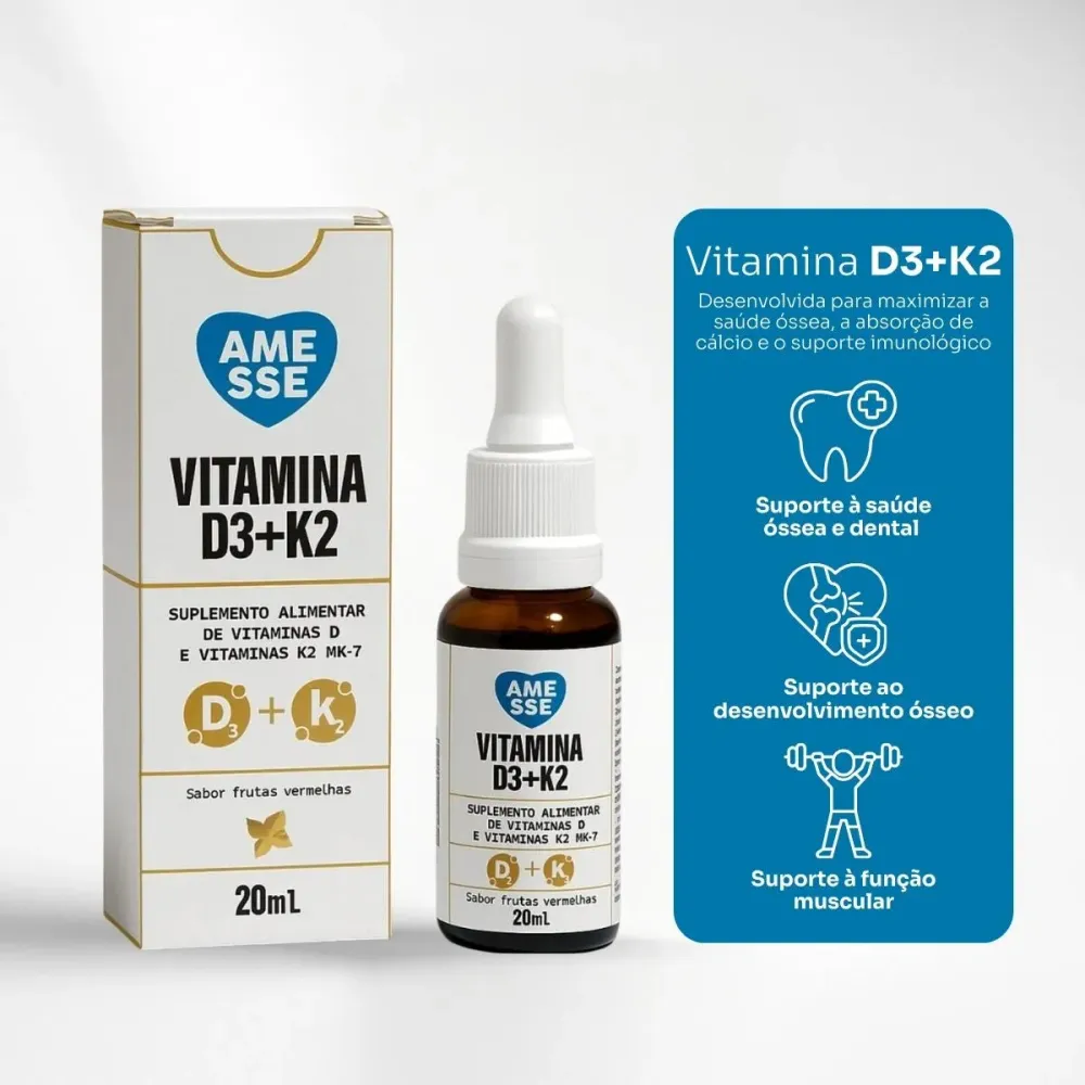 Vitamina D3+K2 Complexo Ósseo - Fórmula Avançada Amesse 20ml