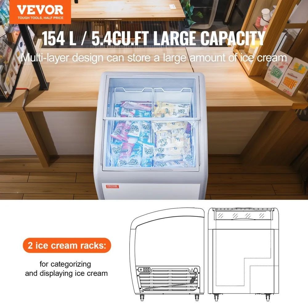 Vitrina Comercial para Gelados VEVOR 154L com Tampa de Vidro