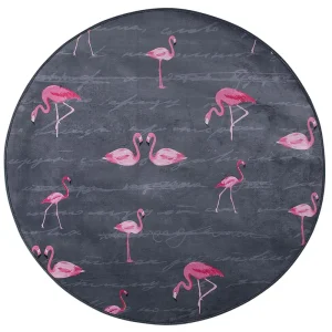 Round Area Rug Flamingo Print ⌀ 120 cm Grey KERTE