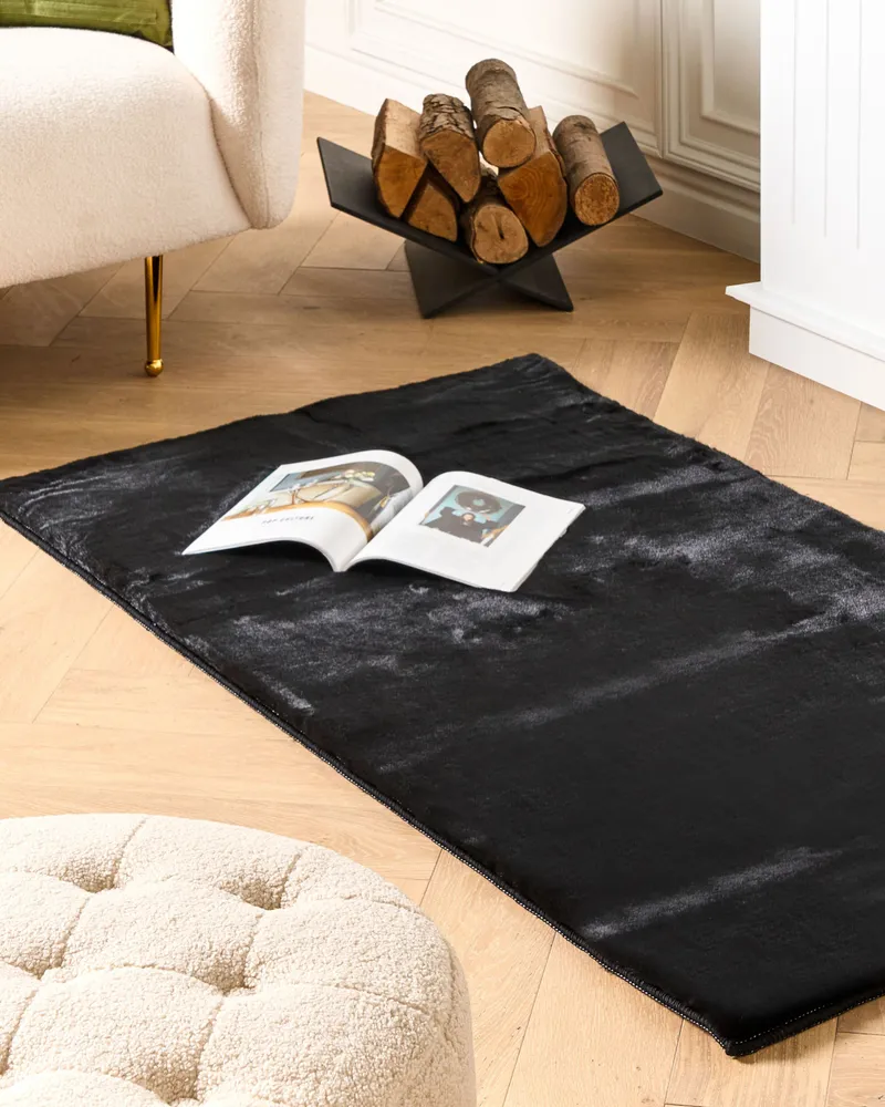 Faux Rabbit Fur Rug 80 x 150 cm Negro MIRPUR