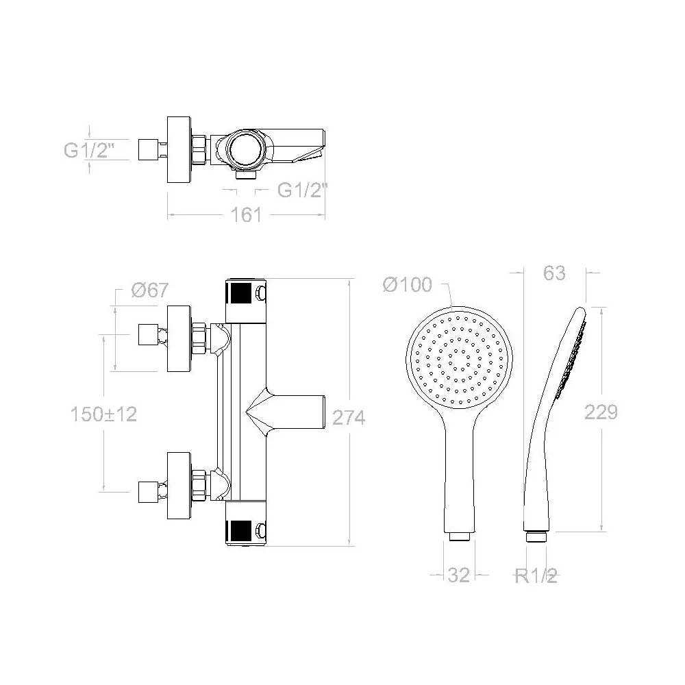 Ramon Soler - Grifo de banho-duche termostático Termotech com conjunto de duche cromo