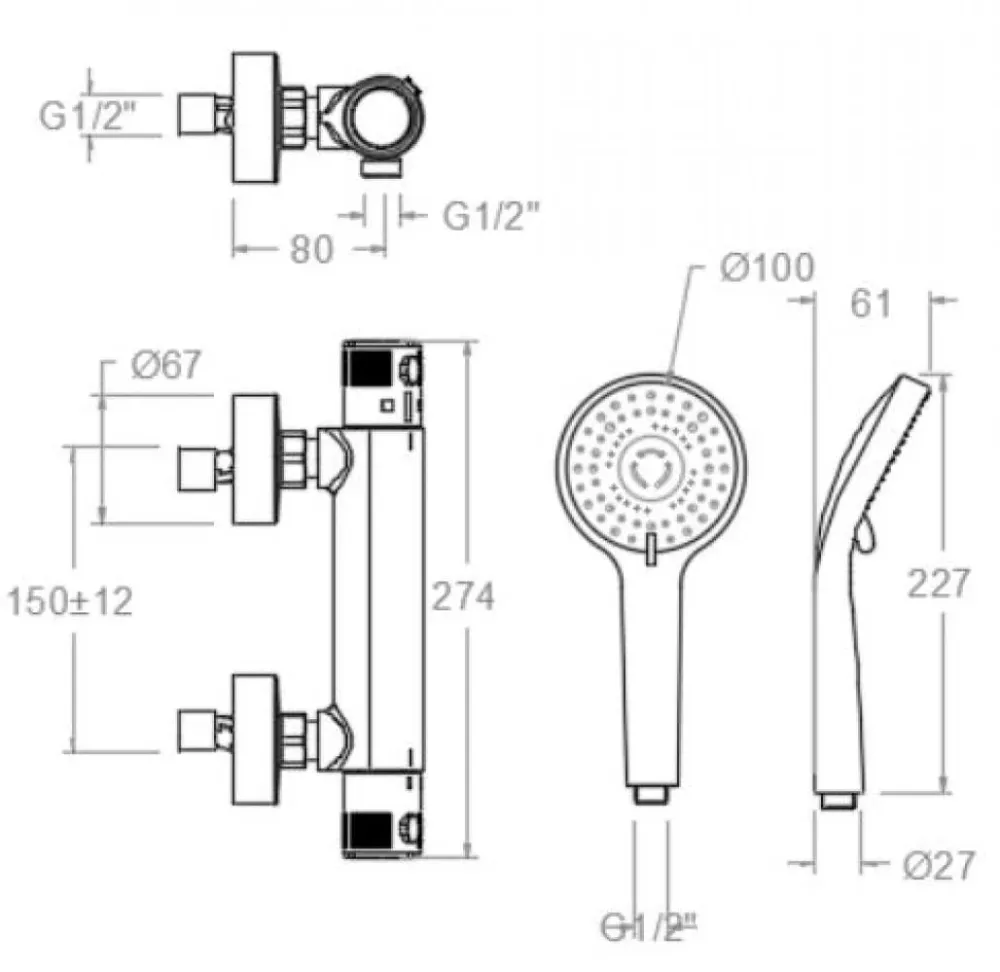 Ramon Soler - Grifo de duche termostático Termotech com conjunto de duche cromado