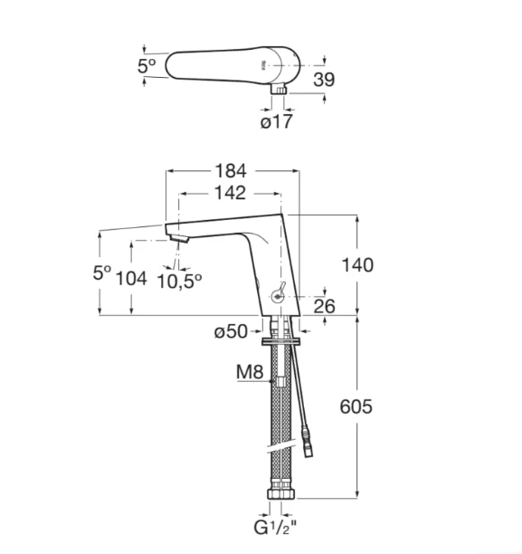 Roca -Tap eletrônica para pia (pré -en -água) L30 -E. Comida com baterias A5A5809C00