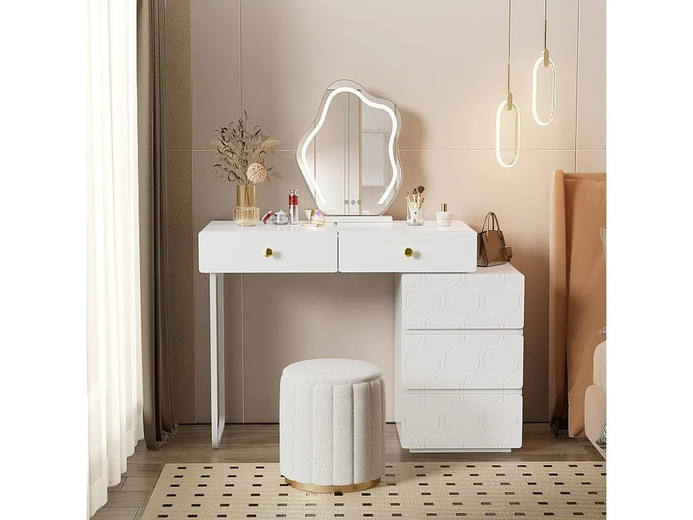 Penteadeira com 5 gavetas e uma porta - Sem espelho - 90 x 40 x 73,5 cm - Madeira MDF - Branco