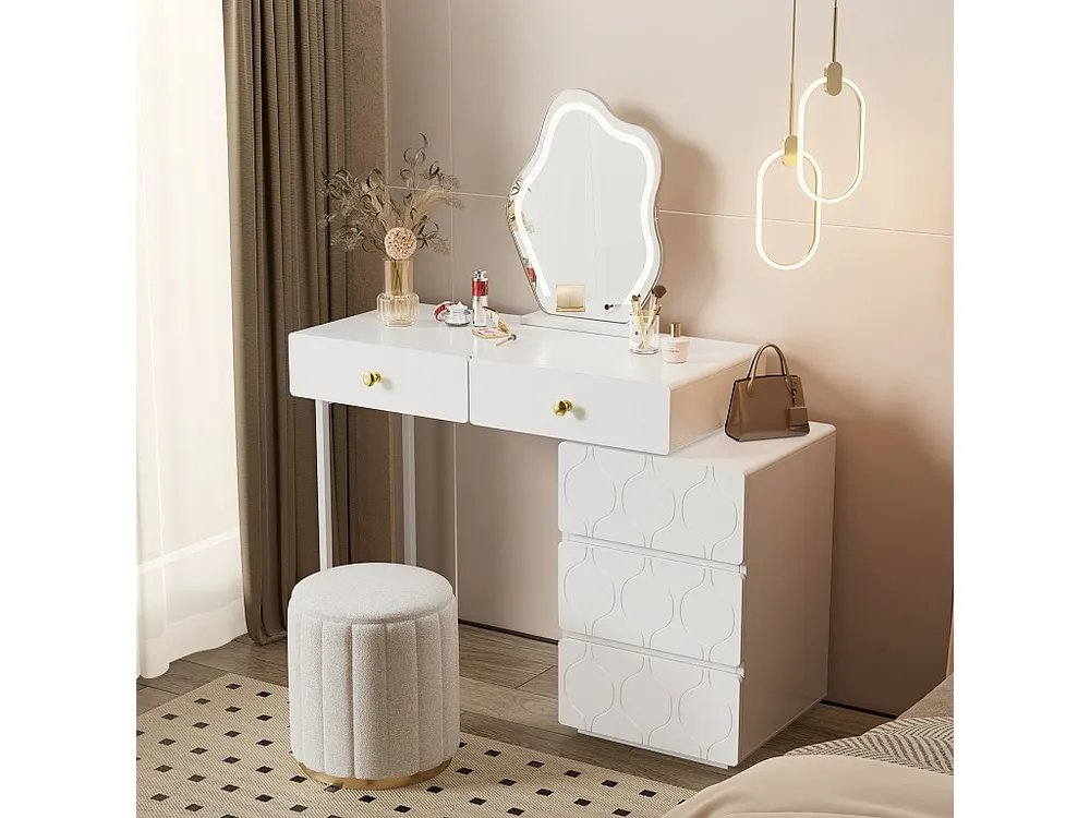 Penteadeira com 5 gavetas e uma porta - Sem espelho - 90 x 40 x 73,5 cm - Madeira MDF - Branco