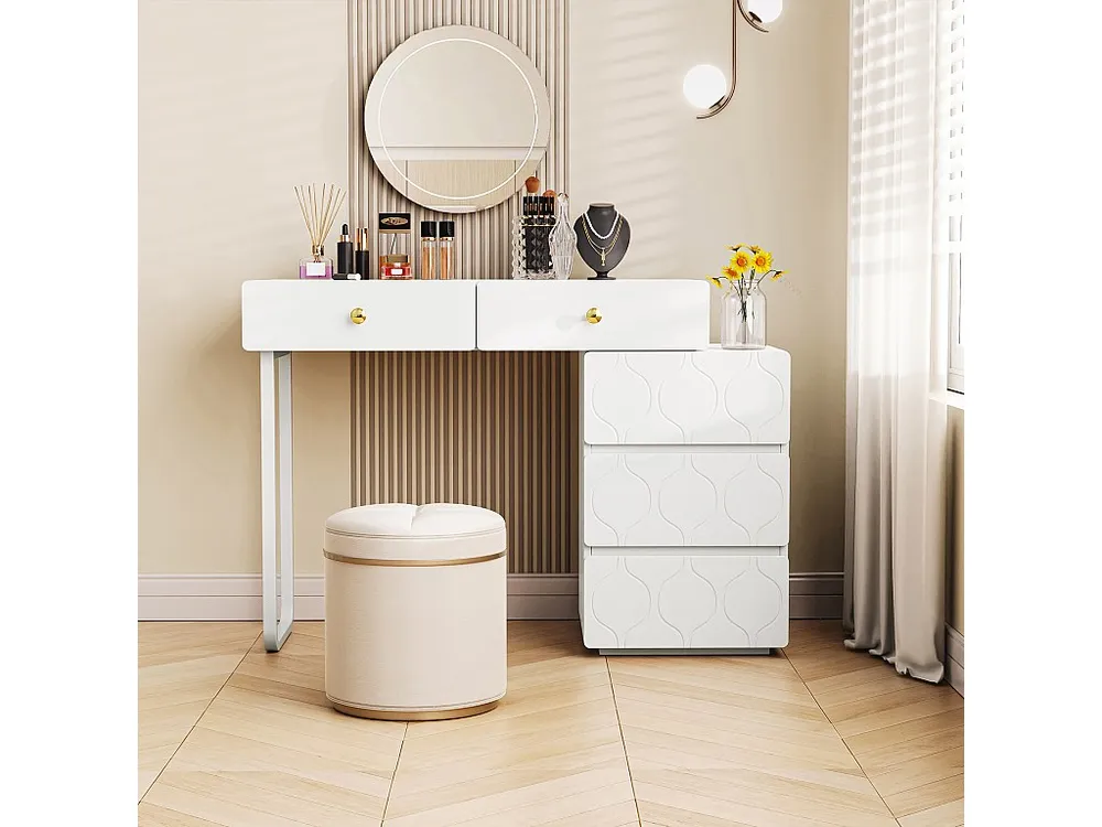 Penteadeira com 5 gavetas e uma porta - Sem espelho - 90 x 40 x 73,5 cm - Madeira MDF - Branco
