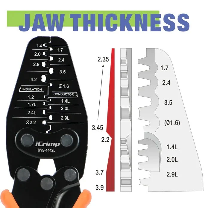 Alicate de crimpagem de microconectores IWS-1442L para crimpagem de conectores de cilindro aberto de 30 AWG 14 AWG da Mole...