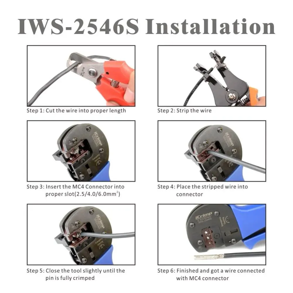 Ferramenta de crimpagem de painel solar IWS-2546S para 2,5/4/6 mm2 iCrimp