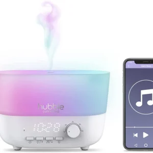 Hubble Umidificador inteligente Connected Mist 5 em 1 com difusor de aroma, alto-falante Bluetooth, luz noturna de 7 cores...