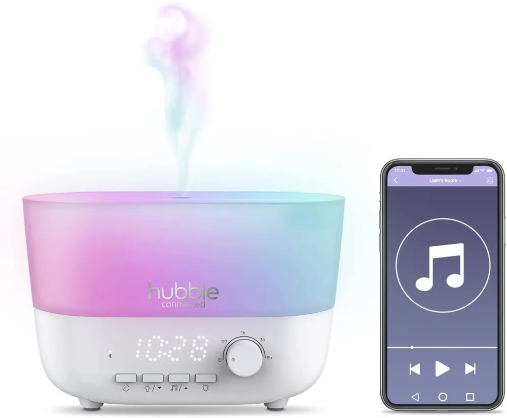 Hubble Umidificador inteligente Connected Mist 5 em 1 com difusor de aroma, alto-falante Bluetooth, luz noturna de 7 cores...