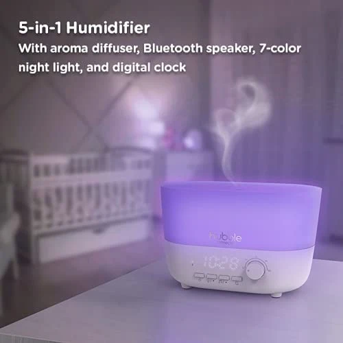 Hubble Umidificador inteligente Connected Mist 5 em 1 com difusor de aroma, alto-falante Bluetooth, luz noturna de 7 cores...