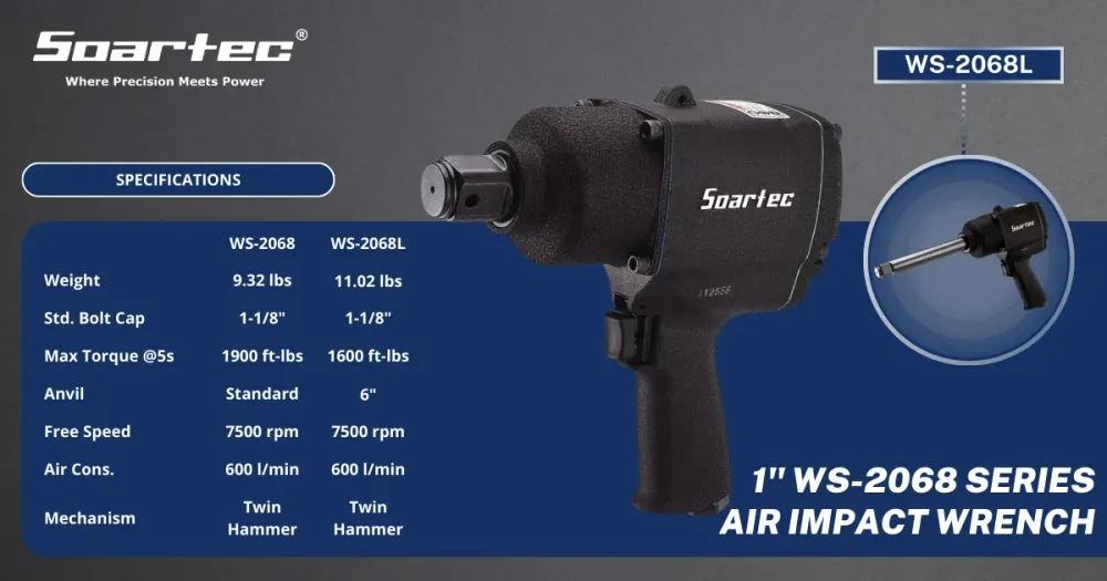Chave de Impacto Pneumática 1" Martelo Sem Pino 1920 ft-lb | WS-2068P