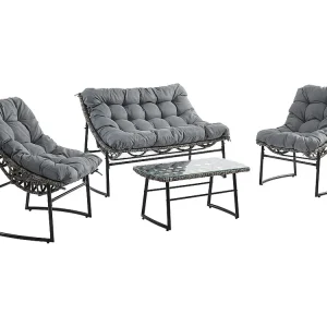 Conjunto de jardim em resina entraçada 4 lugares cinzento antracite - JONAH