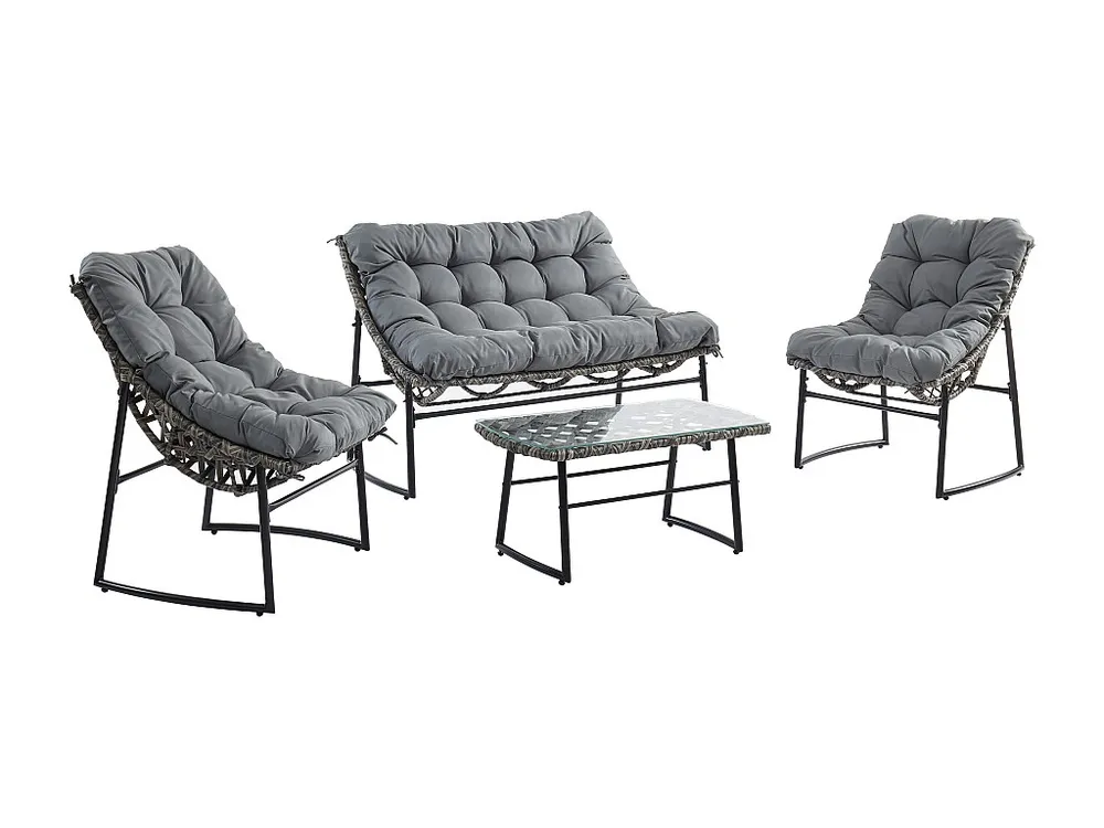 Conjunto de jardim em resina entraçada 4 lugares cinzento antracite - JONAH