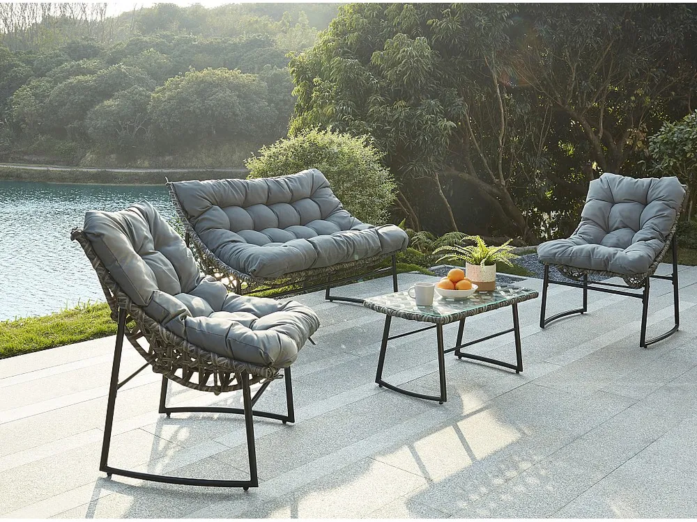 Conjunto de jardim em resina entraçada 4 lugares cinzento antracite - JONAH