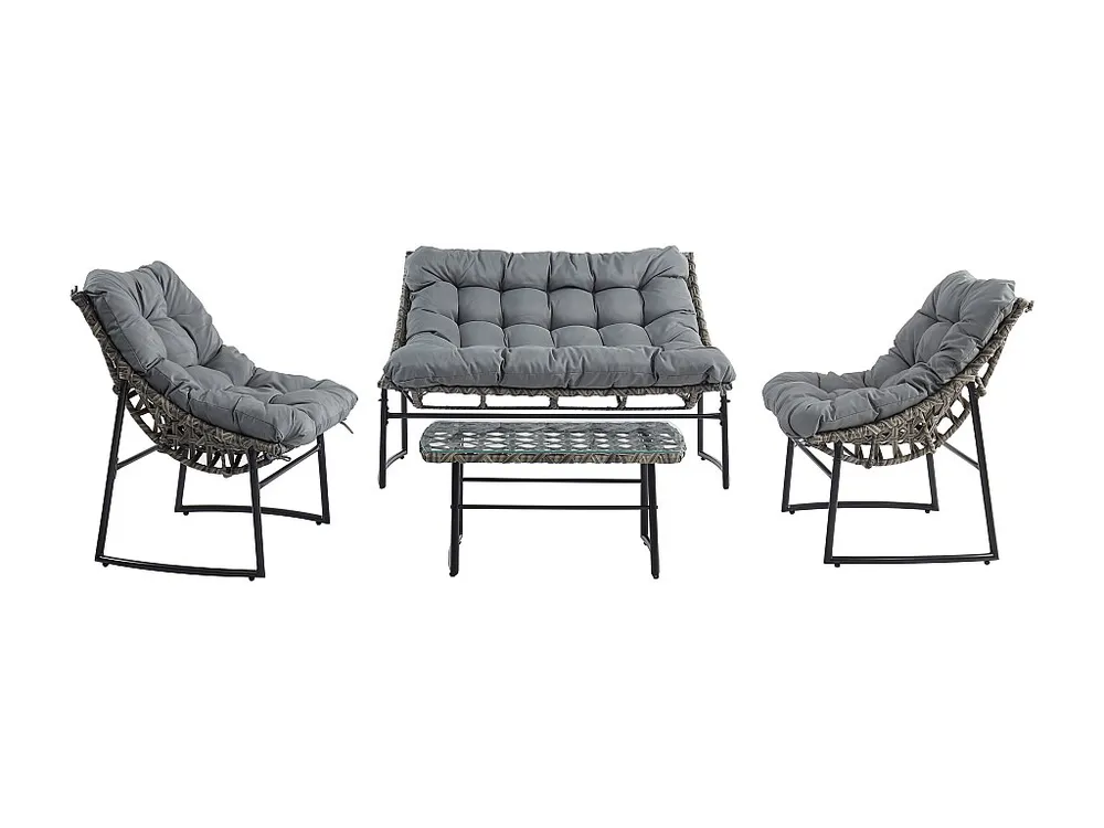 Conjunto de jardim em resina entraçada 4 lugares cinzento antracite - JONAH