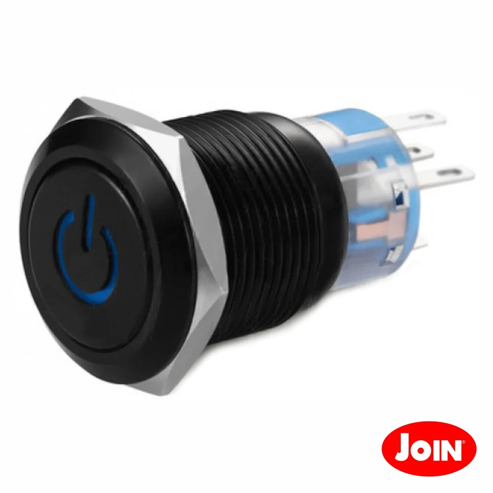 Interruptor Redondo De Metálico 24V Preto Azul