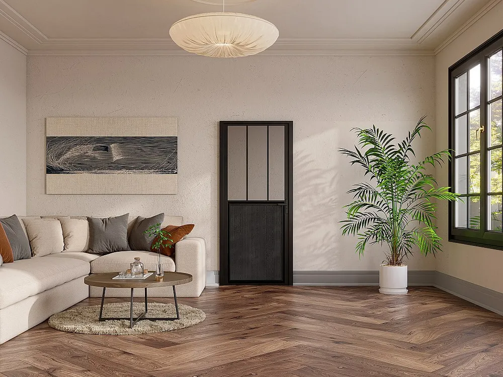 Porta de bloco atelier reversível alumínio, MDF e vidro temperado A204xL83 cm - ERMELO