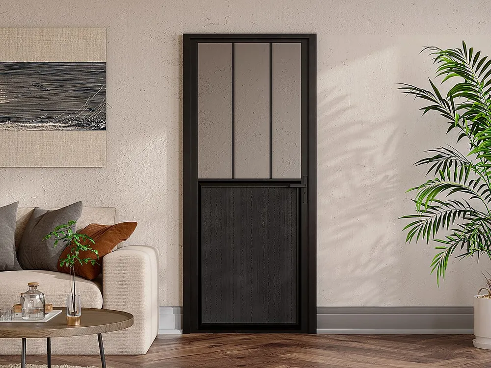 Porta de bloco atelier reversível alumínio, MDF e vidro temperado A204xL83 cm - ERMELO