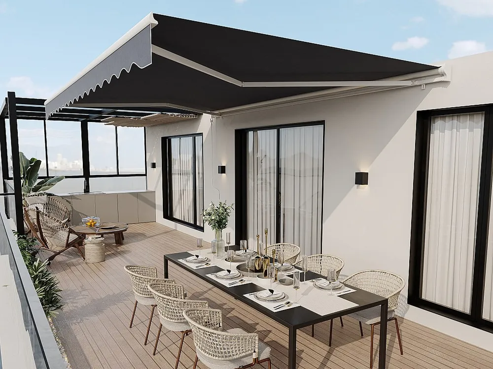 Toldo retrátil motorizado com semicaixa 4 x 3 m antracite COFANA