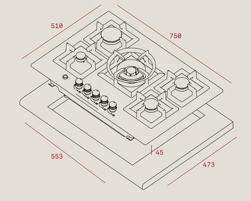 Placa Gás Teka EFX 70 5G AI AL DR CI | 75 cm | 5 Zonas | ço inoxidável
