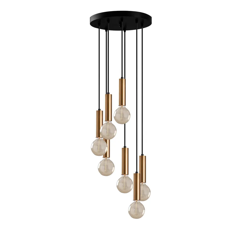 Suspensão 7 lâmpadas tubo curto escada Jona Metálico Ouro antigo com Compressão Ajustável