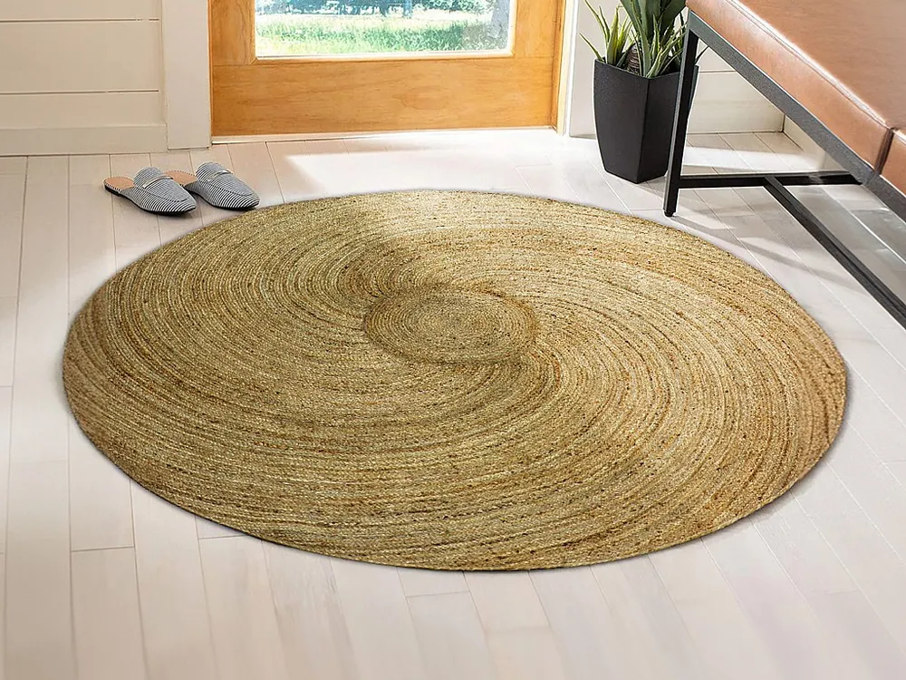 Tapete redondo 100% juta entrançada espiral D150 cm cor orgânico - KESIA com Kit de Parafusos