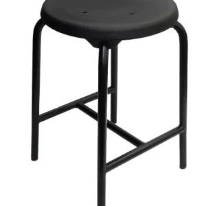 Banco Lotz H-strut, assento PU preto ø 350mm, altura do assento 550mm, estrutura de ço tubular com suportes de pé adiciona...
