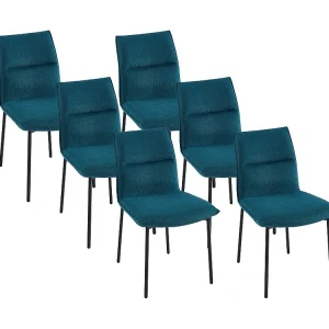 Conjunto de 6 cadeiras tecido e metálico preto, cor azul - ETIVAL