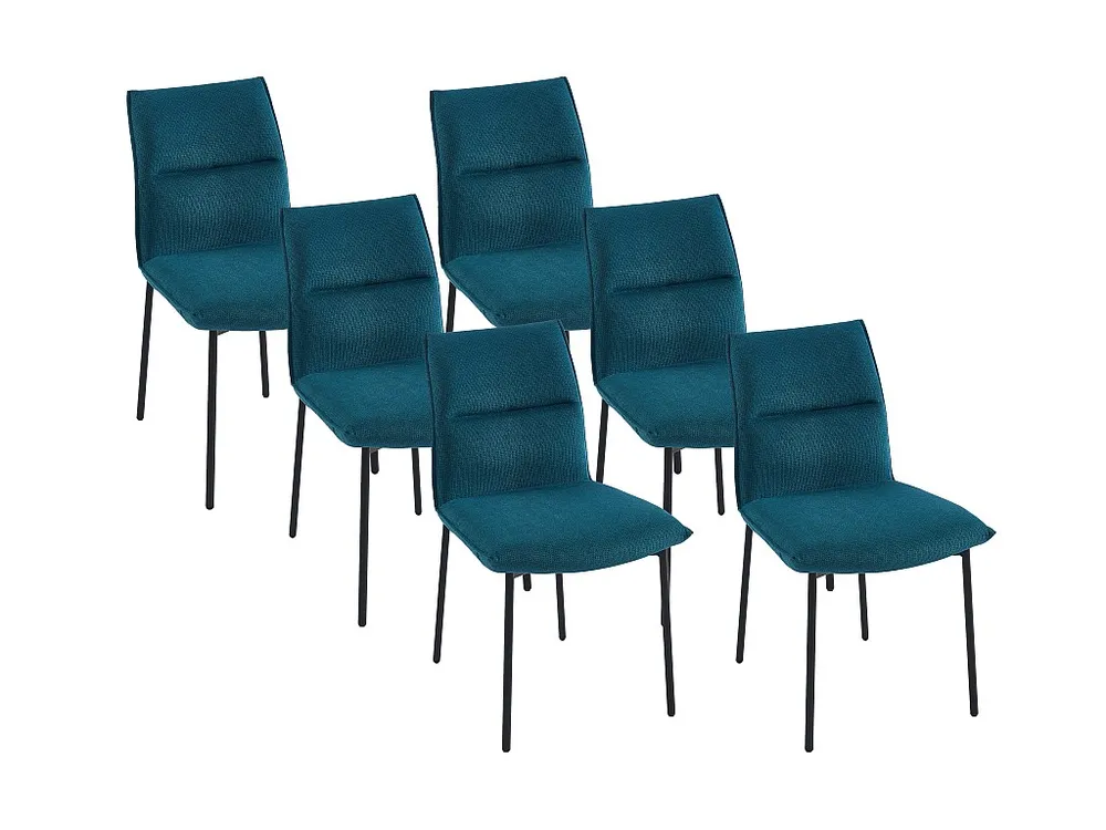 Conjunto de 6 cadeiras tecido e metálico preto, cor azul - ETIVAL