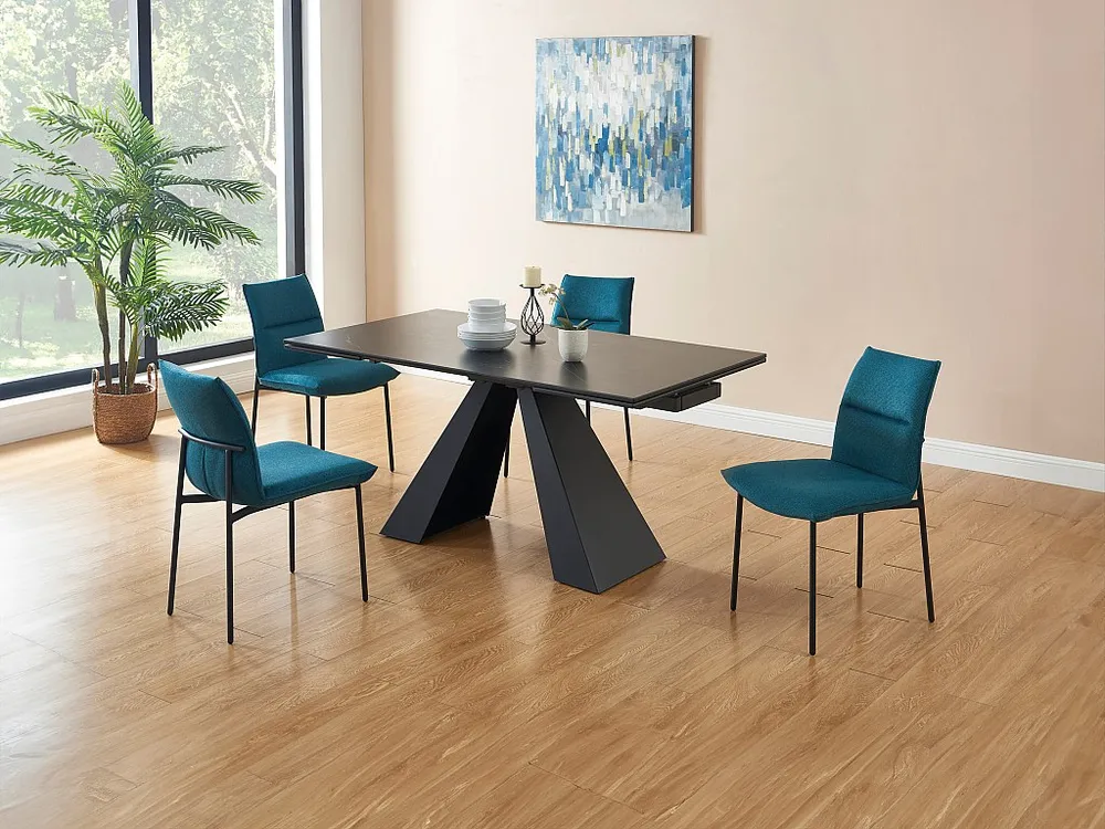 Conjunto de 6 cadeiras tecido e metálico preto, cor azul - ETIVAL