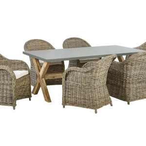 Conjunto de refeição de jardim 6 lugares em rattan genuíno SUSUA/OLBIA