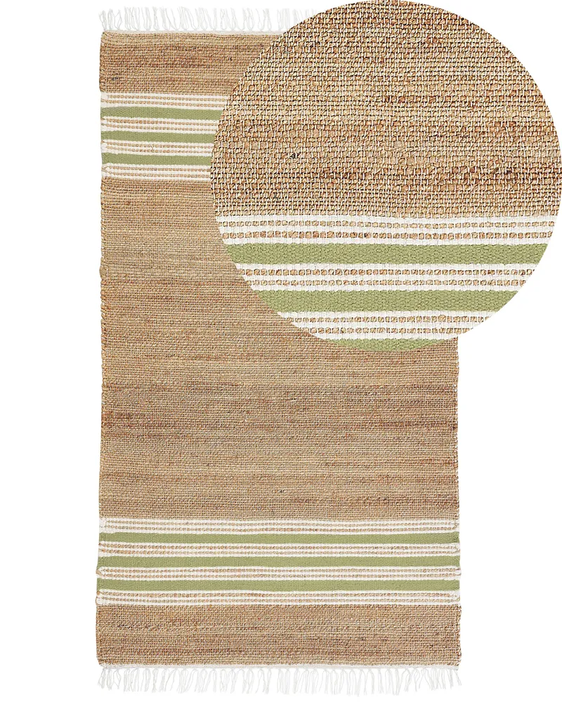 Tapete em juta creme e verde 80 x 150 cm MIRZA