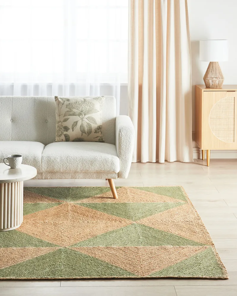 Tapete em juta creme e verde 200 x 300 cm CALIS