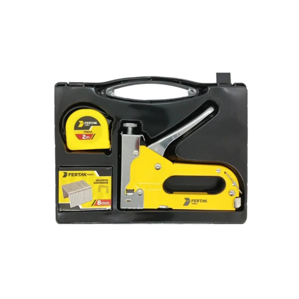 Kit Grampeador Manual para Tapeçaria com 500 Grampos + Maleta e Trena