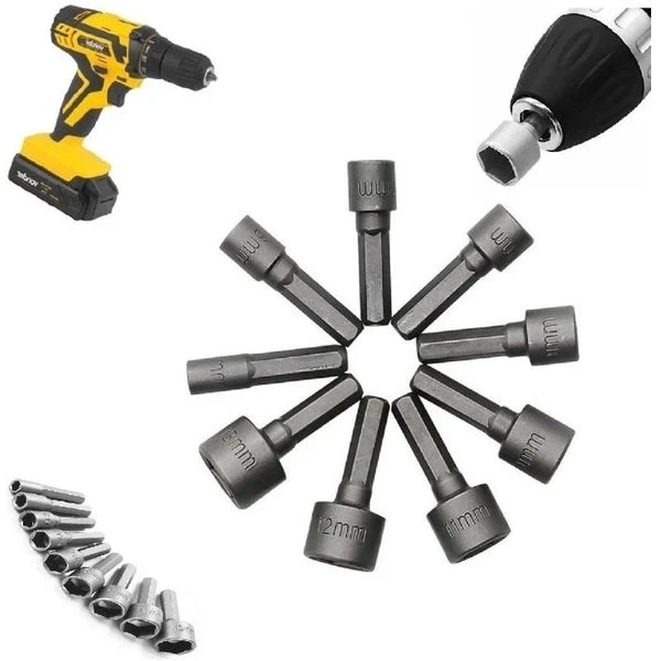 Kit Soquete Hexagonal (5mm 13mm) – Bits de Impacto para Chave de Fenda e Furadeira - 11 Peças