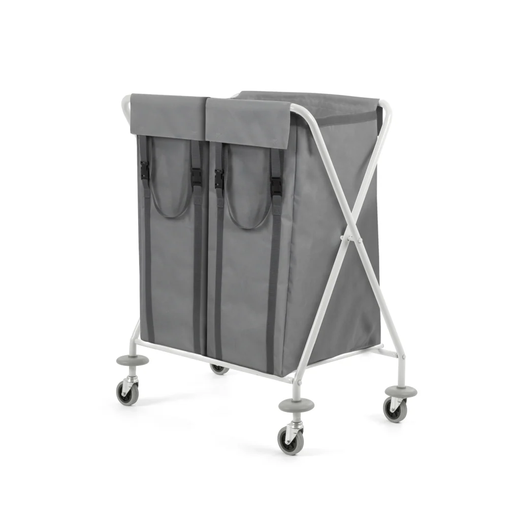 TTS Carro para Roupa Duplo Dust Titan Linho Trolley Cromado Dobrável com 2 Sacos de 100 L e Amortecedores Ø 80 mm