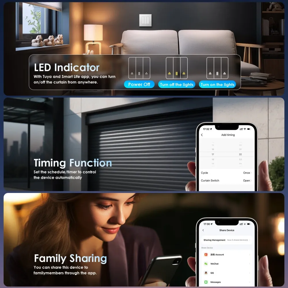Bseed Echo Smart Wifi light switch com Wifi Roller Shutter Switch, compatível com Tuya, Alexa e Google Assistant, interrup...